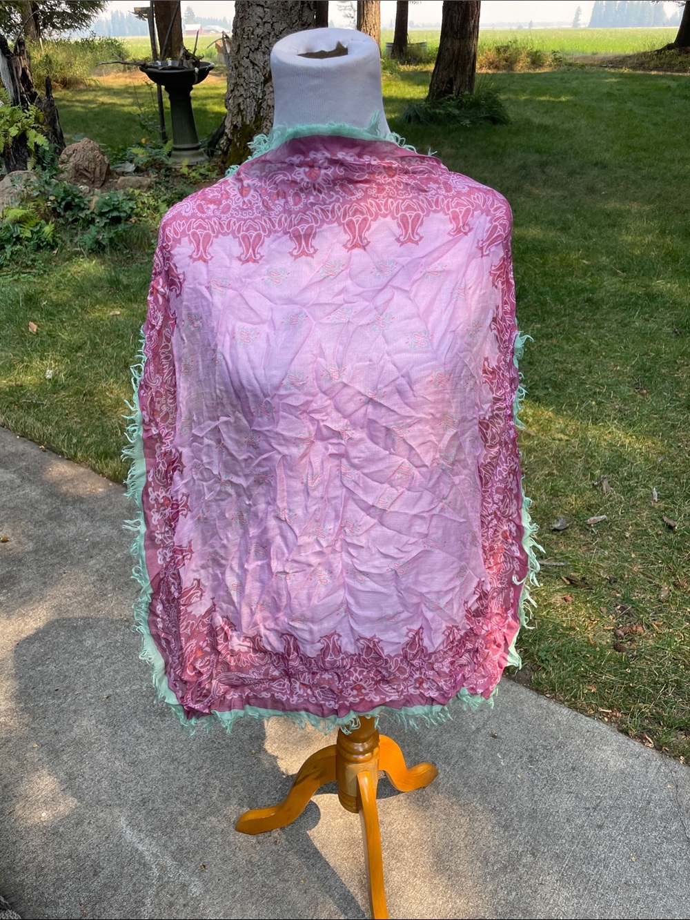 Light Pink and Magenta Scarf with Mint Fringe - Women Accessories - Picture 3 of 4